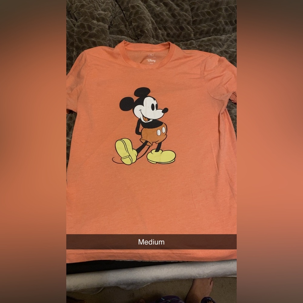 Disney womens Orange Mickey Mouse Tee